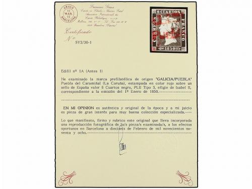 ° ESPAÑA. Ed. 1A. 6 cuartos negro, tipo II. Mat. prefilatéli