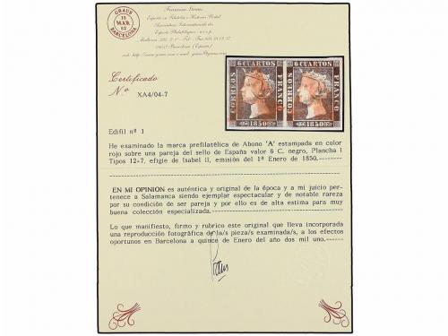 ° ESPAÑA. Ed. 1 (2). 6 cuartos negro, tipo I. Pareja sobre s