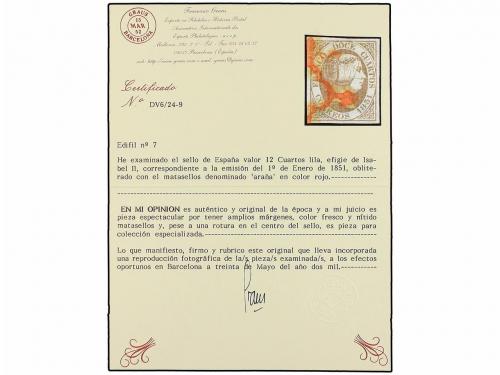 ° ESPAÑA. Ed. 7. 12 cuartos lila. Mat. ARAÑA ROJA. Espectacu