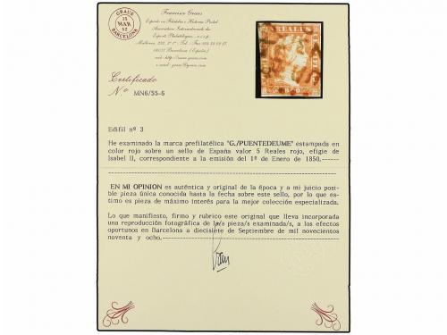 ° ESPAÑA. Ed. 3. 5 reales rojo. Mat. prefilatélico PUENTE/DE