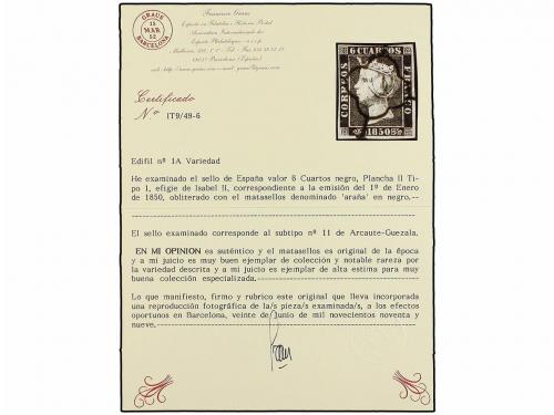 ° ESPAÑA. Ed. 1 (4). 6 cuartos negro, tipo I. 4 sellos con d