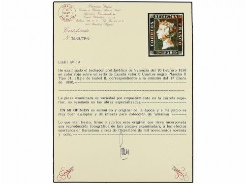 ° ESPAÑA. Ed. 1 (4). 6 cuartos negro, tipo I. 4 sellos con d