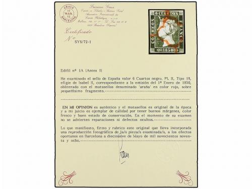 ° ESPAÑA. Ed. 1 (7). 6 cuartos negro, tipo I. 7 sellos con m