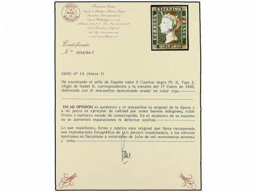 ° ESPAÑA. Ed. 1 (7). 6 cuartos negro, tipo I. 7 sellos con m