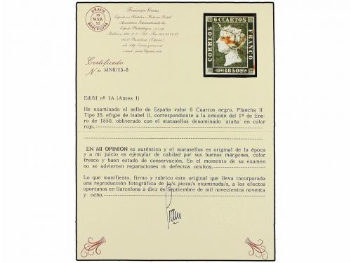 ° ESPAÑA. Ed. 1 (7). 6 cuartos negro, tipo I. 7 sellos con m