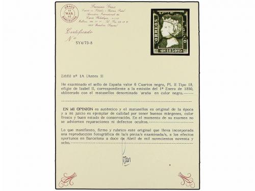 ° ESPAÑA. Ed. 1 (4). 6 cuartos negro, tipo I. 4 sellos con m