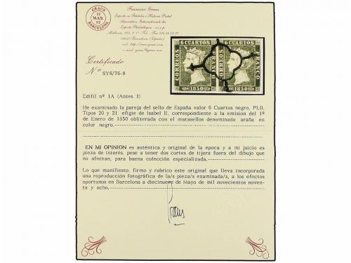 ° ESPAÑA. Ed. 1. 6 cuartos negro, tipo I. 4 parejas horizont