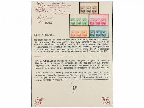 ** ESPAÑA. Ed. 650/54s. SERIE COMPLETA en tiras de tres SIN