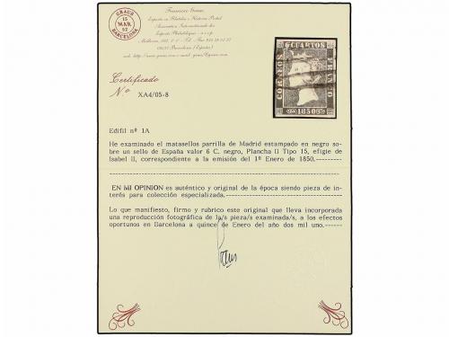 ° ESPAÑA. Ed. 1A (2). 6 cuartos negro, tipo II. Dos sellos c