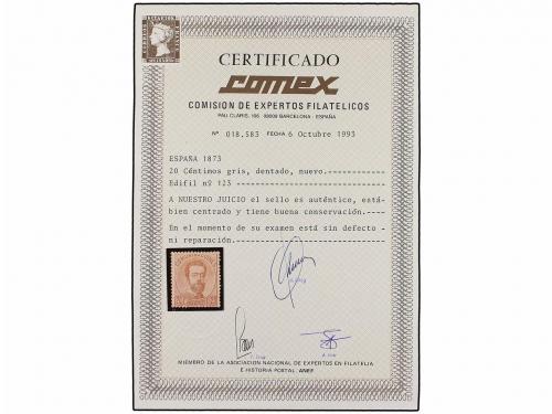 * ESPAÑA. Ed. 123. 20 cts. gris. Excelente centraje. LUJO. C