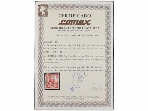 * ESPAÑA. Ed. 151p. 4 pts. carmín PAPEL CARTÓN. Excepcional 