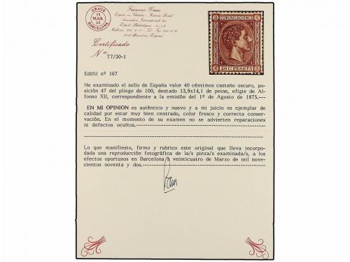 * ESPAÑA. Ed. 167. 40 cts. castaño. Excelente centraje. LUJO