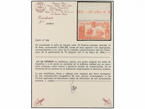 ** ESPAÑA. Ed. 266. 10 pts. naranja. Borde superior de hoja