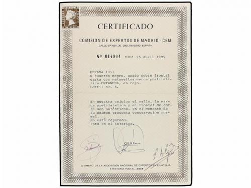✉ ESPAÑA. Ed. 6. 1851. FRONTAL circulado a TORRELAVEGA. 6 cu