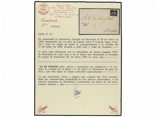 ¿ ESPAÑA. Ed. 1. 1850. BARCELONA a ARANJUEZ. 6 cuartos negro