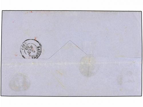 ¿ ESPAÑA. Ed. 70. 1865. FRONTAL con parte del reverso (con l