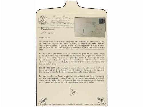 ✉ ESPAÑA. Ed. 41. 1856. BARCELONA a PUERTO PRINCIPE. 1 real 