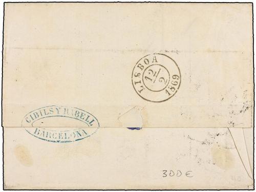 ¿ ESPAÑA. Ed. 98 (3), 100. 1869. BARCELONA a BUENOS AIRES. 5