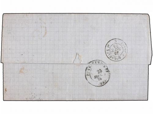 ¿ ESPAÑA. Ed. 164 (4). 1875. BARCELONA a FRANCIA. 10 cts. az