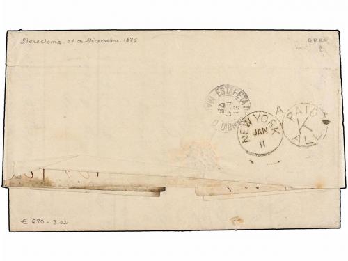 ¿ ESPAÑA. Ed. 178 (3). 1876. BARCELONA a U.S.A. 40 cts. cast