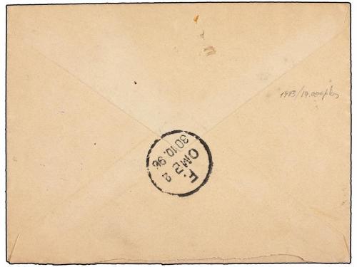 ✉ ESPAÑA. Ed. 213 (5), 220 (2). 1896. BARCELONA a DINAMARCA.