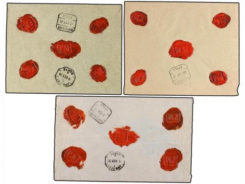 ¿ ESPAÑA. 1894-96. Tres cartas certificadas con franqueos 15