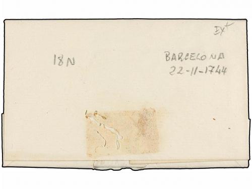 ✉ ESPAÑA: PREFILATELIA. 1744 (22-11). BARCELONA a GERONA. Ma