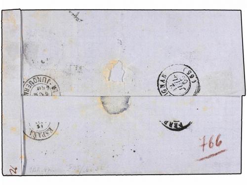 ¿ ESPAÑA. Ed. 52 (3). 1860. BARCELONA a FRANCIA. 4 cuartos a