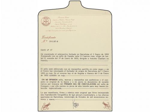 ✉ ESPAÑA. Ed. 17. 1853. BARCELONA a HUESCA. 6 cuartos rojo, 