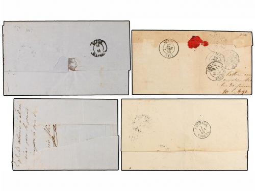 ¿ ESPAÑA. Ed. 48, 64, 70, 107. 1859-70. Cuatro cartas con di