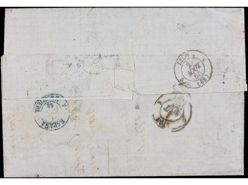 ✉ ESPAÑA. Ed. 70 (3). 1865. BARCELONA a LYON (Francia). 12 c