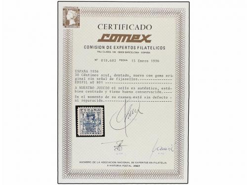 ** ESPAÑA. Ed. 801. 30 cts. azul. Centraje perfecto. LUJO. C