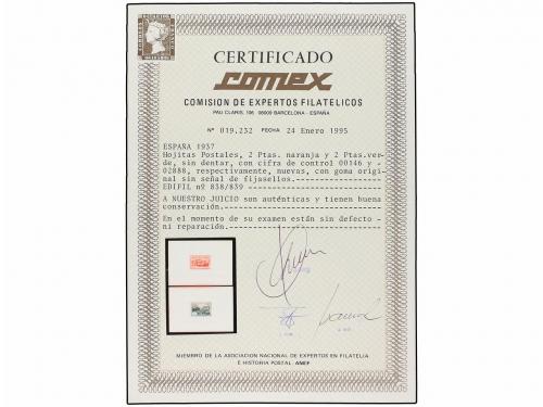 ** ESPAÑA. Ed. 838/39. HB SIN DENTAR. LUJO. Cert. COMEX. Cat