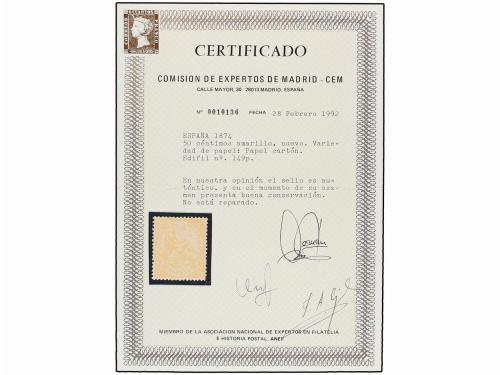 (*) ESPAÑA. Ed. 149p. 50 cts. amarillo, papel cartón. Centra