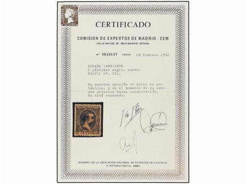 * ESPAÑA. Ed. 214. 20 cts. negro. PIEZA DE LUJO. Cert. CEM.