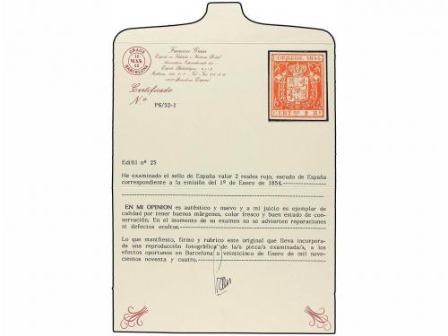 * ESPAÑA. Ed. 25. 2 reales bermellón, goma original. PIEZA D