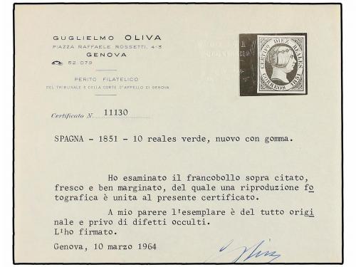 * ESPAÑA. Ed. 11. 10 reales verde, goma original. Color y má