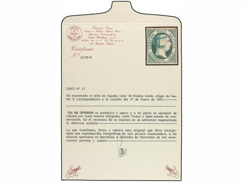* ESPAÑA. Ed. 11. 10 reales verde, goma original. Color y má
