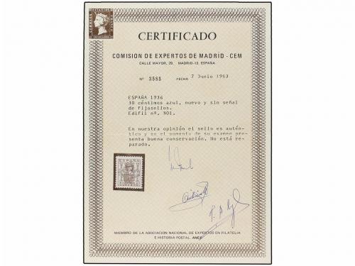 ** ESPAÑA. Ed. 801. 30 cts. azul. Centraje excepcional, espe