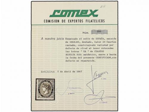 * ESPAÑA. Ed. 101m. 19 cuartos castaño. Retoque en las letra