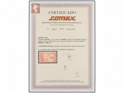 ** ESPAÑA. Ed. 983cca. 5 pts. naranja CAMBIO DE COLOR. Cert.