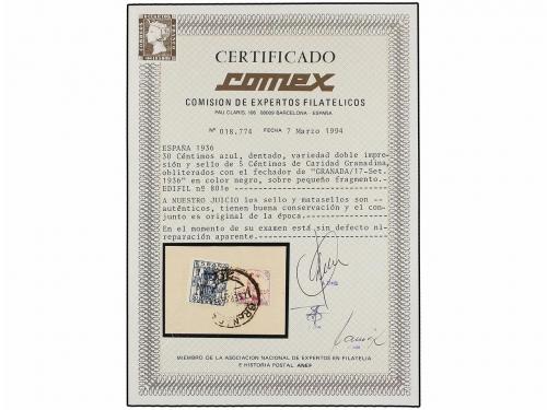 ¿ ESPAÑA. Ed. 801ed. 30 cts. azul. DOBLE IMPRESIÓN sobre peq