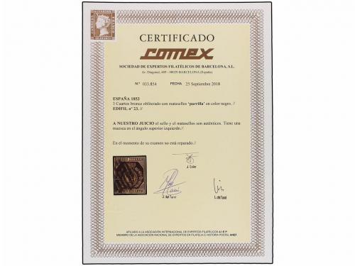 ° ESPAÑA. Ed. 23. 3 cuartos bronce dorado, muesca en ángulo