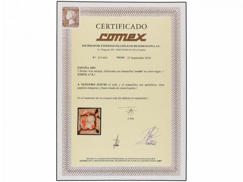 ° ESPAÑA. Ed. 8. 2 reales bermellón. MAGNÍFICO EJEMPLAR, gra
