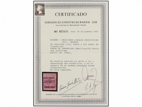 * ESPAÑA E. LOCALES PATRIOTICAS: BURGOS. Ed. 29hhi. 45 cts. 