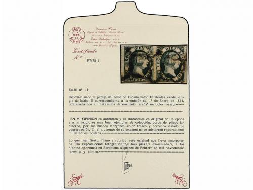 ° ESPAÑA. Ed. 11. 10 reales verde oscuro. Pareja, mat. ARAÑA