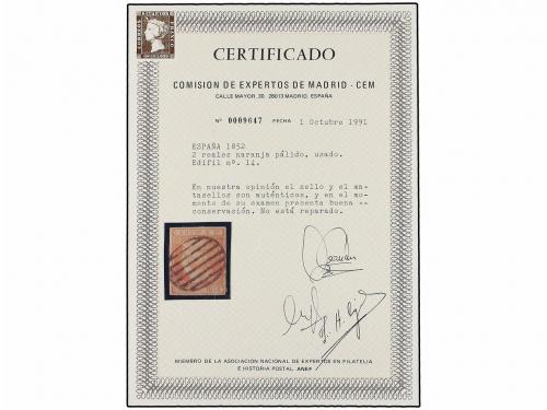 ° ESPAÑA. Ed. 14. 2 reales naranja, mat. PARRILLA. MAGNÍFICO