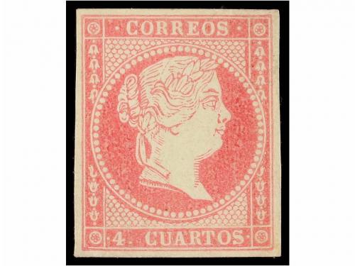 ESPAÑA. Ed. 48. 4 cuartos rojo, FILIGRANA LINEAS ONDULADAS.