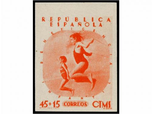 ESPAÑA. NO EMITIDOS. 45 + 15 cts. ensayos de color. Sello SI