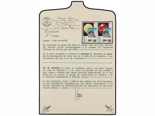 ** ESPAÑA. Ed. 2990. EXPO'92. 8 + 5 pts. Pareja un sello SIN